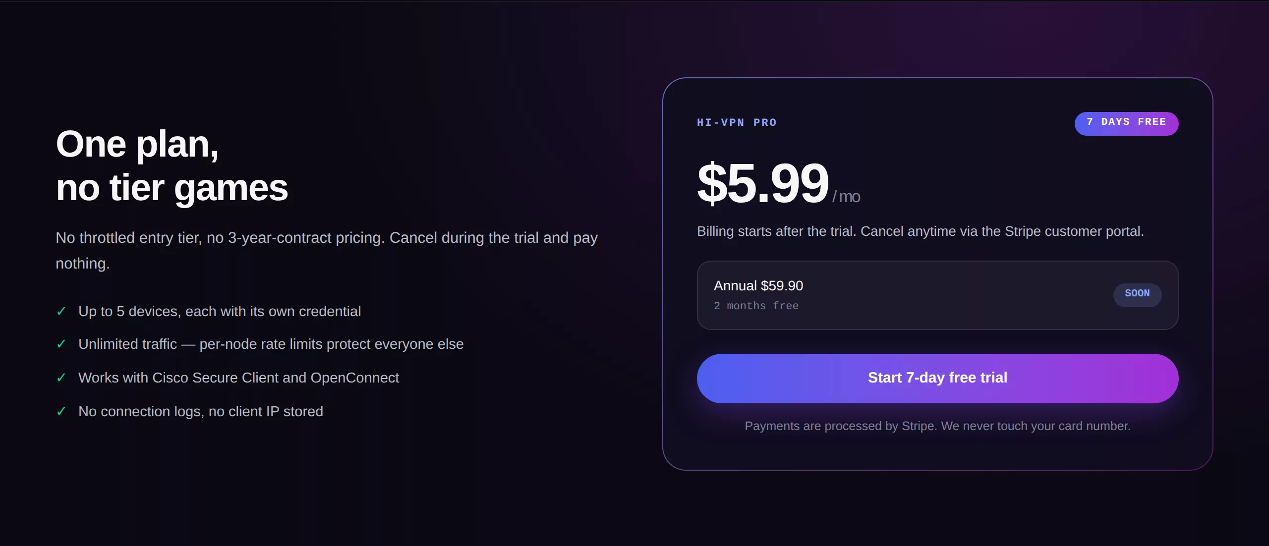 The pricing section with the Start 7-day free trial button